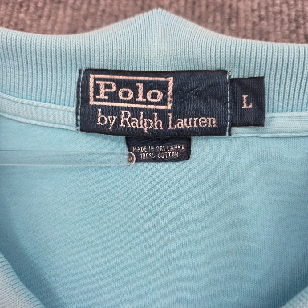 Polo Ralph Lauren Mens Large Light Blue Cotton Short Sleeve Polo Shirt Pink Pony